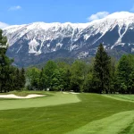 Snowy mountains view from Bled golf course
